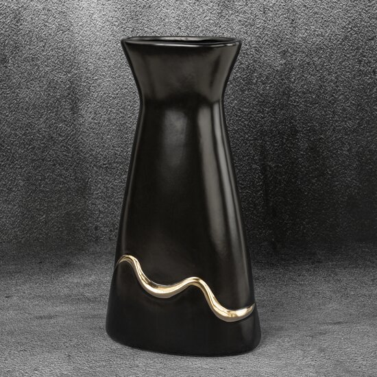 Wazon ceramiczny EBRU 2 czarno-złoty - 20 x 12 x 38 cm - czarny