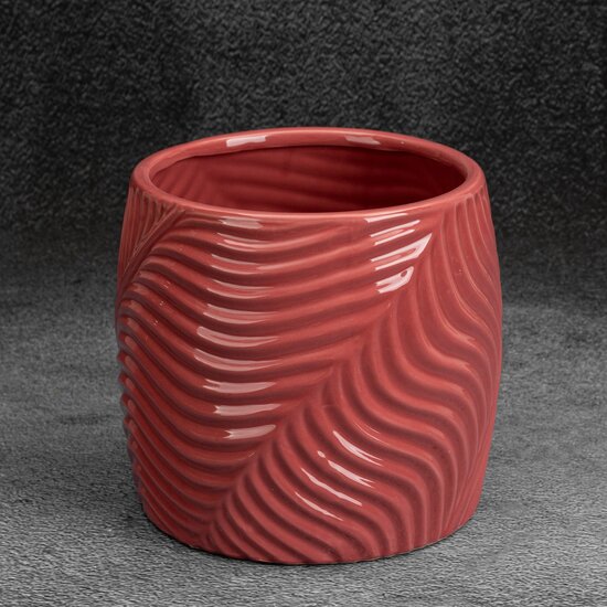 Osłonka ceramiczna na doniczkę SENA z wytłaczanym wzorem - ∅ 20 x 18 cm - różowy