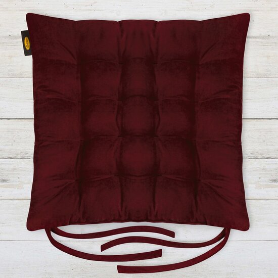 ADORE dwustronna welurowa poduszka siedziskowa na krzesło z szesnastoma pikowaniami, gramatura 195 g/m2 - 40 x 40 x 6 cm - bordowy