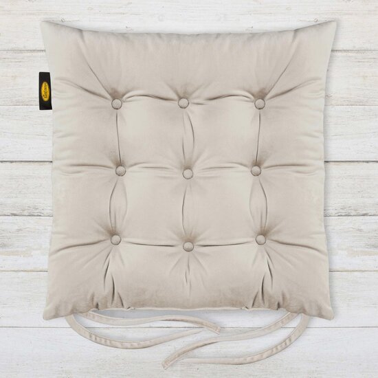 Dwustronna welwetowa poduszka siedziskowa na krzesło z dziewięcioma pikowaniami, gramatura 260 g/m2 - 40 x 40 x 6 cm - beżowy