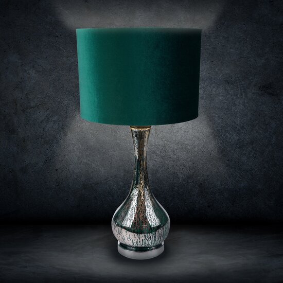 Lampa stołowa ADA na szklanej podstawie z ciemnozielonego szkła z welwetowym abażurem - ∅ 36 x 69 cm - ciemnozielony