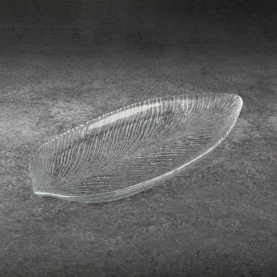 Patera DEBI ze szkła artystycznego w kształcie liścia - 43 x 20 x 3 cm - transparentny